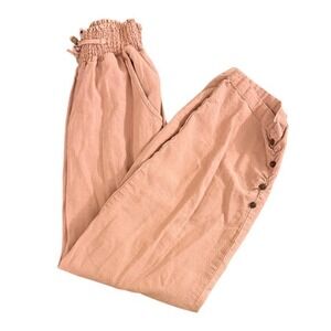 Ci Sono Mauve Linen Blend Smocked Waist Drawstring Pants Women's Large LP29